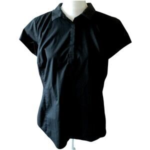 Worthington Women's Black Cap Sleeve Hidden Button Front Blouse Size Large